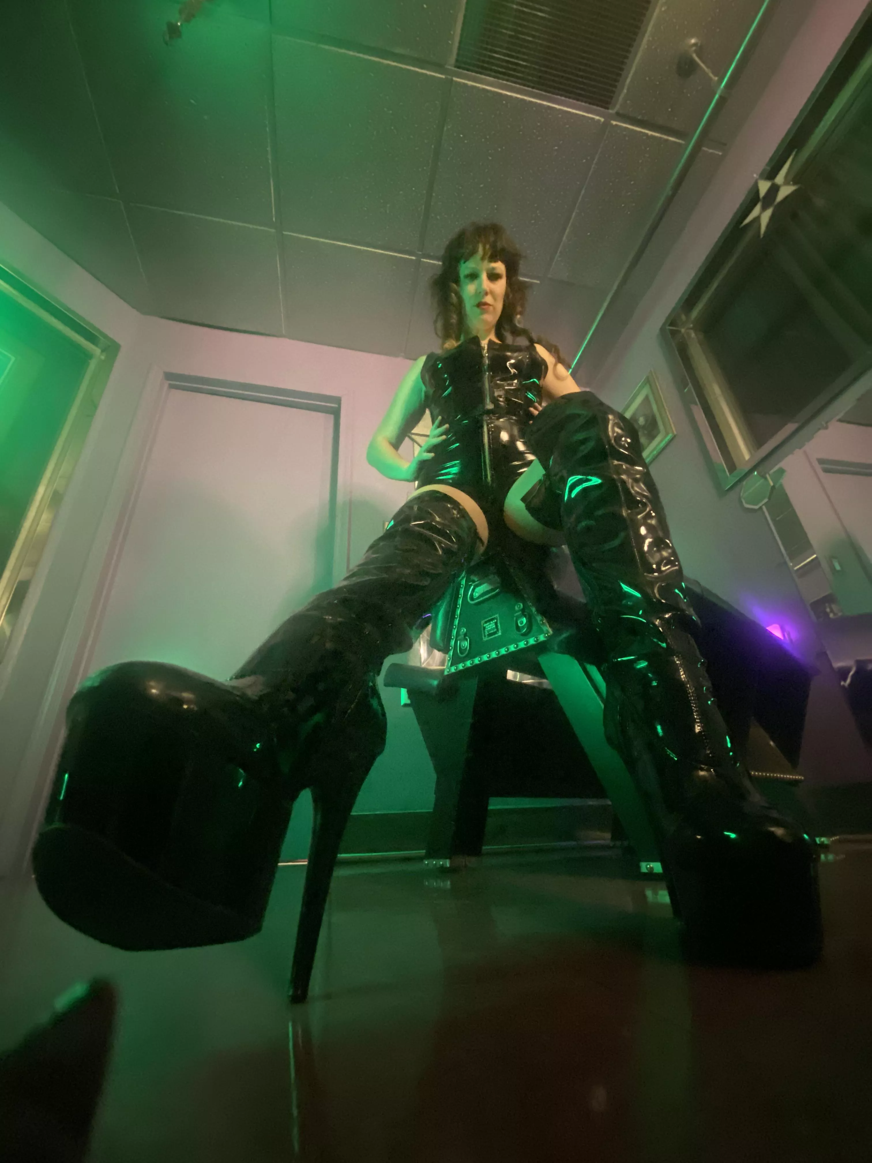 Now be a good little pup and lick your Mistress’s boots clean.