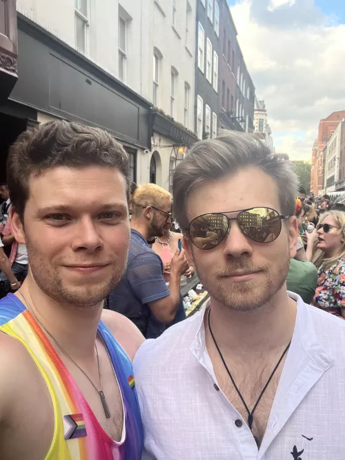 Second London Pride as a couple. Bf (right) joined me posthaste after revising all day ❤️ 🏳️‍🌈