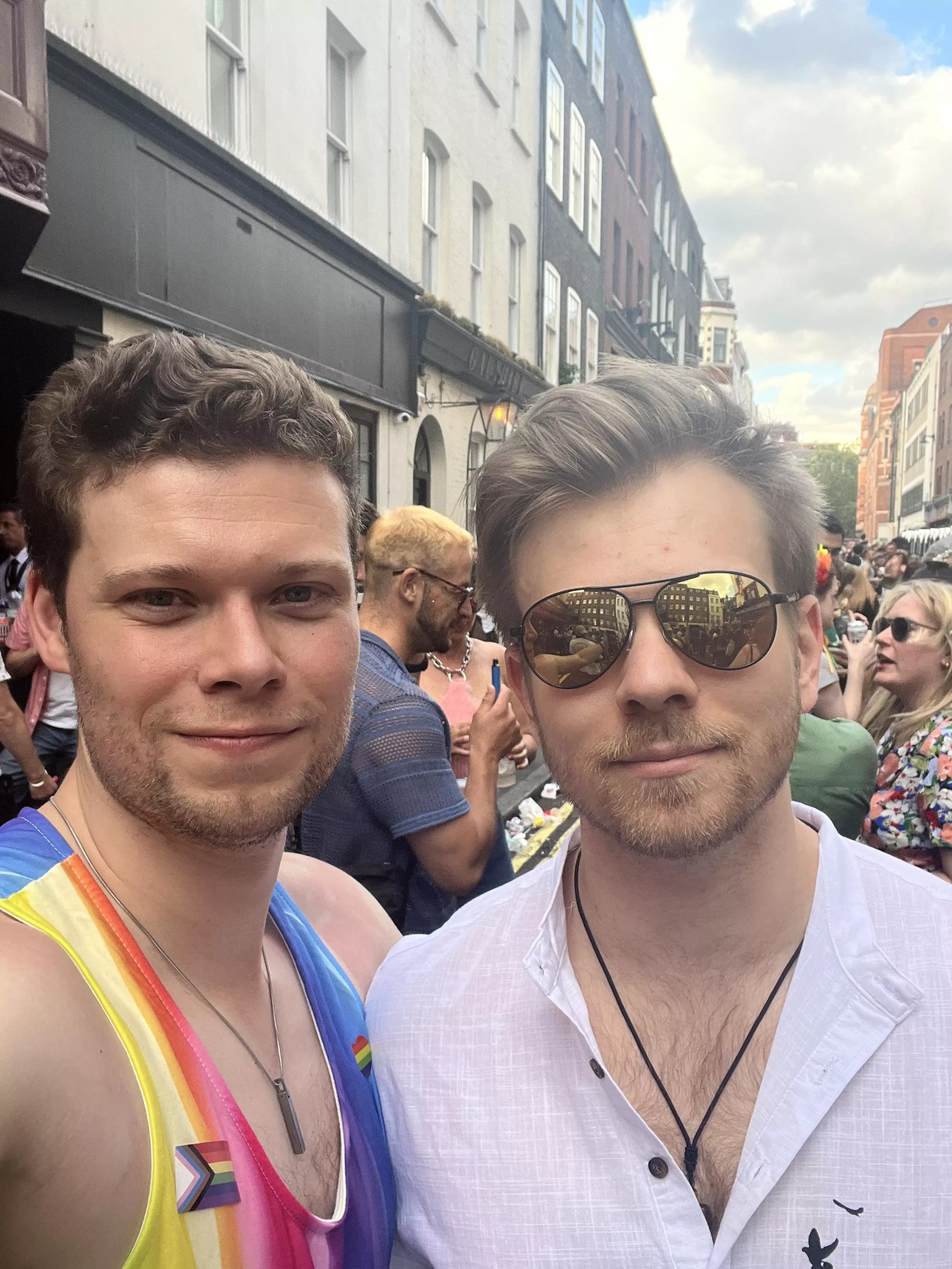Second London Pride as a couple. Bf (right) joined me posthaste after revising all day ❤️ 🏳️‍🌈