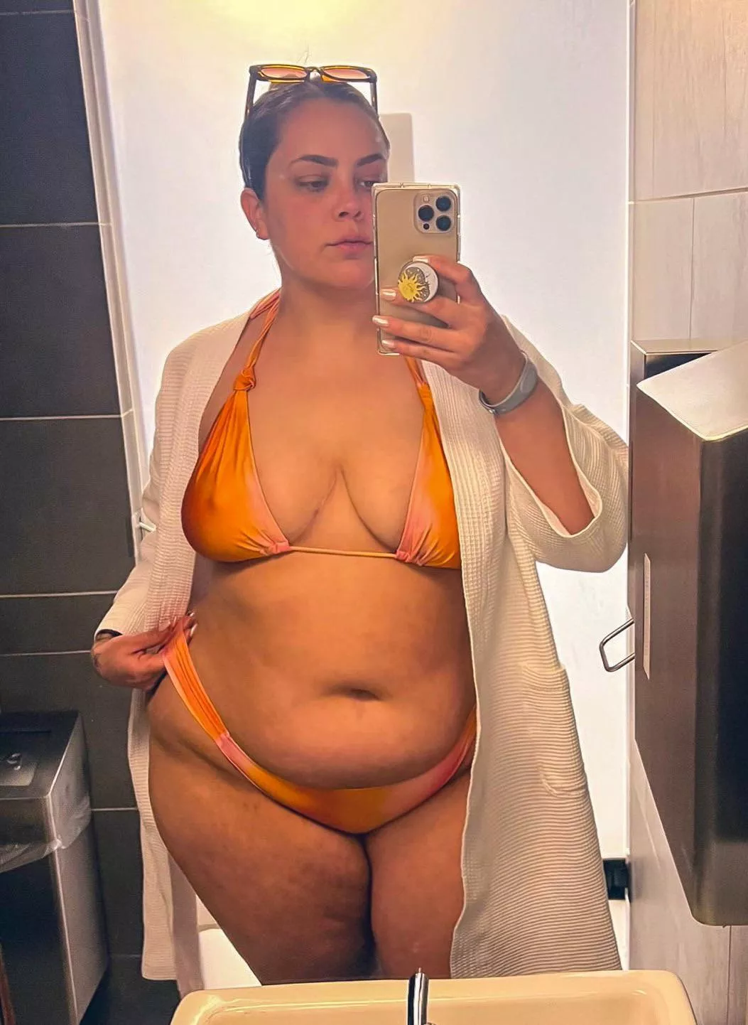 Smaller titties, bigger belly - still not kicking her outta bed!