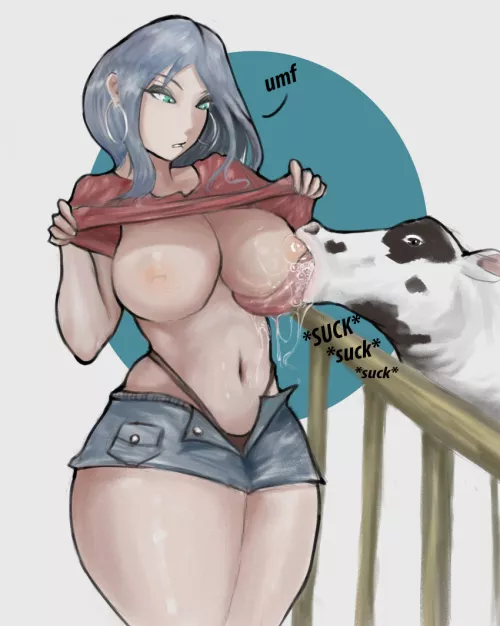 Young girl breastfeeding cow ( erinhere3)