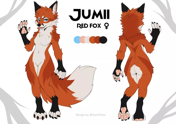 (Art by me) Final version of my fursona character sheet! 🦊🎉