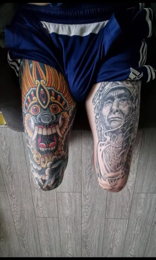 Healed thigh tats