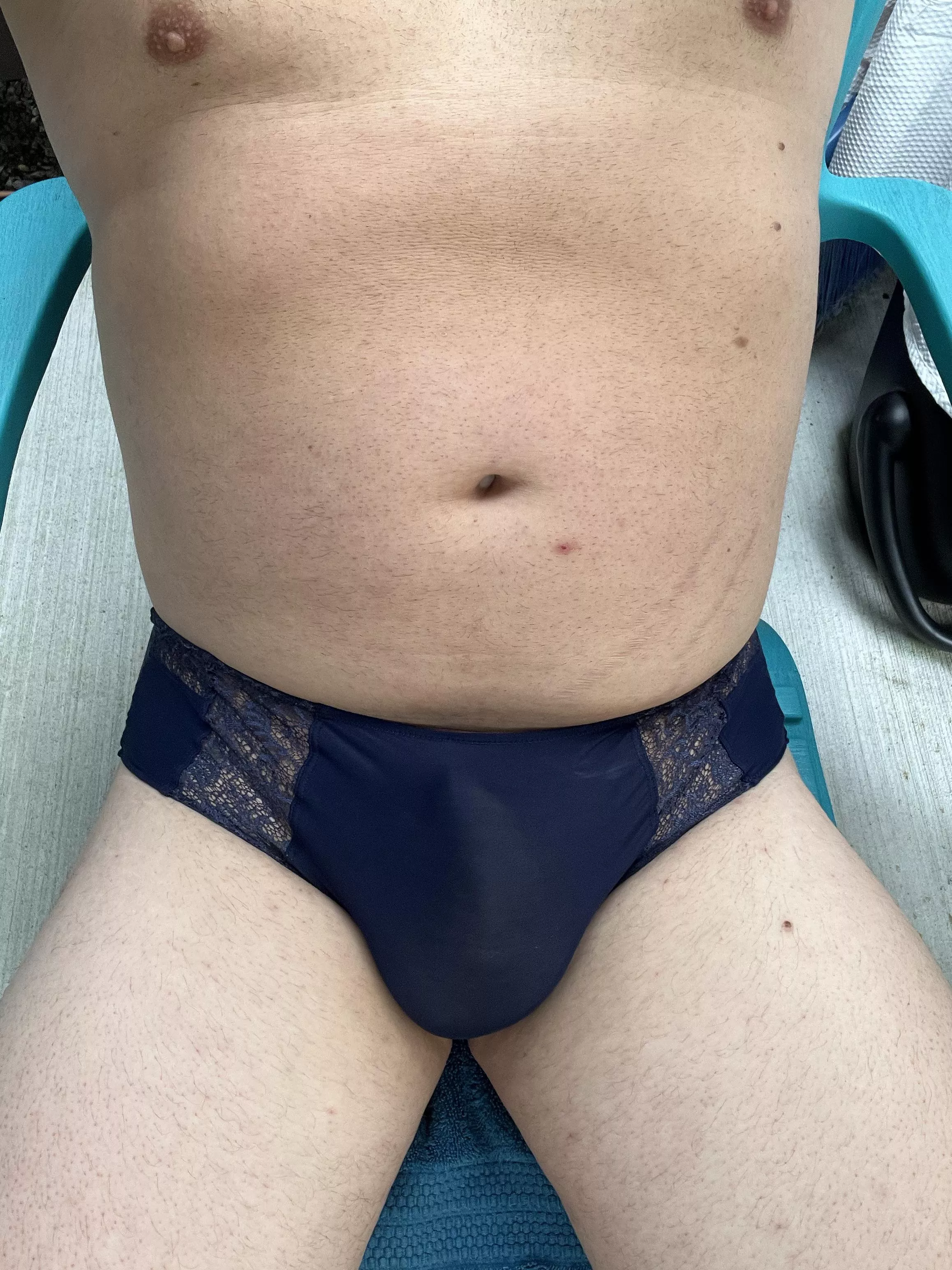 Love having an outdoor space to wear panties in safely.