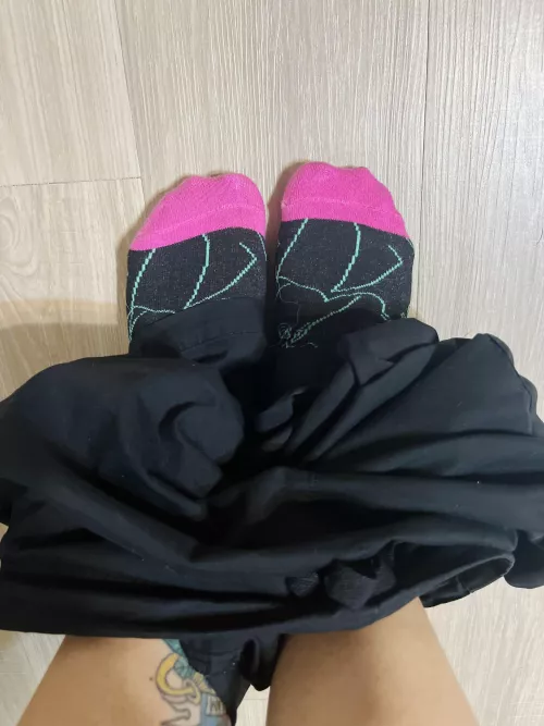 Pants down, socks on