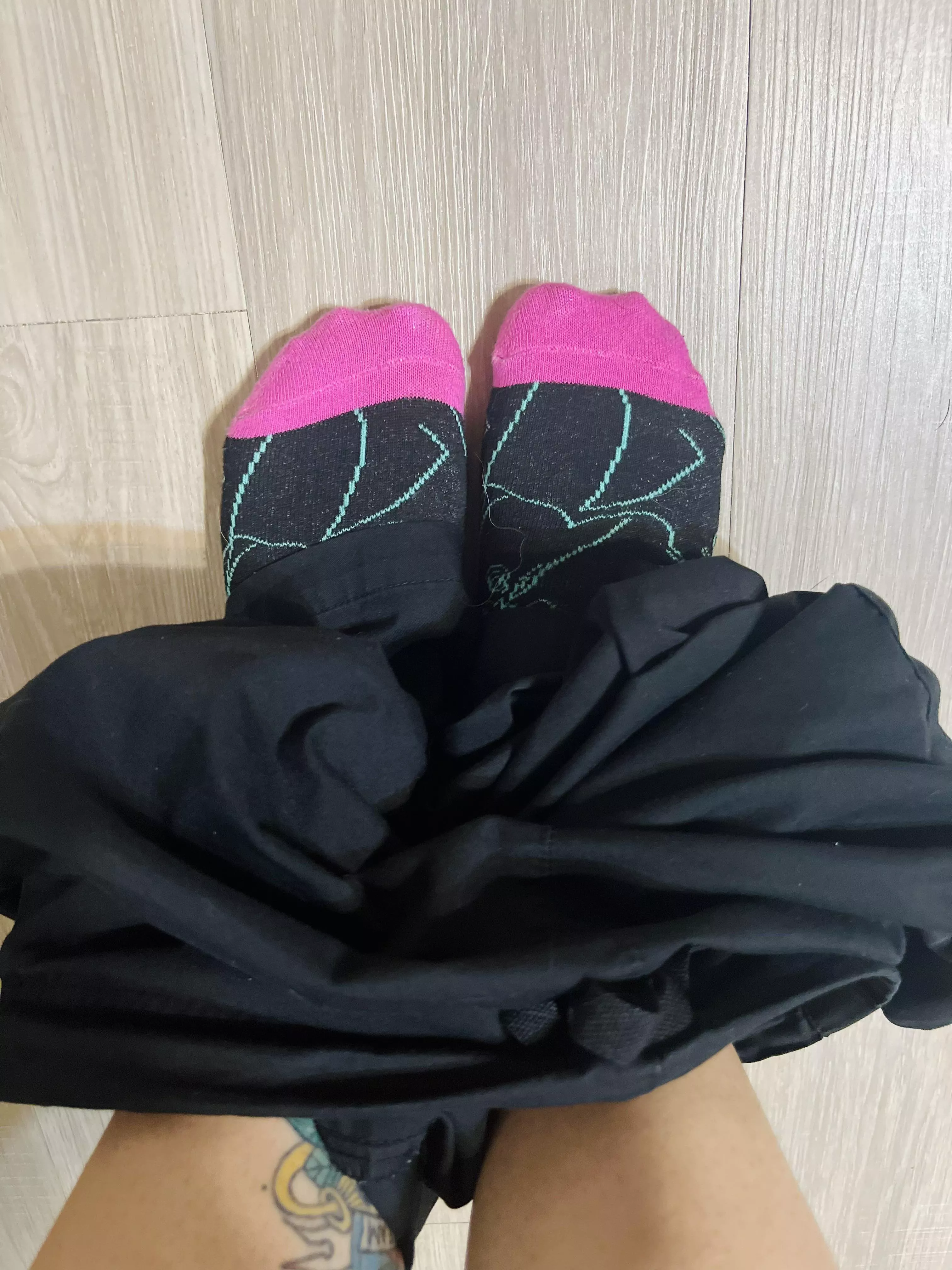 Pants down, socks on