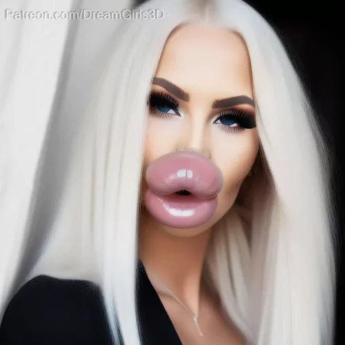Platinum blonde bimbo with XL lips
