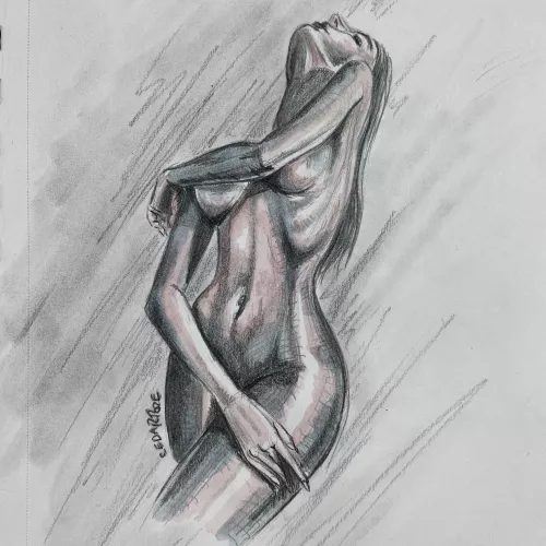 Rain, graphite & watercolor