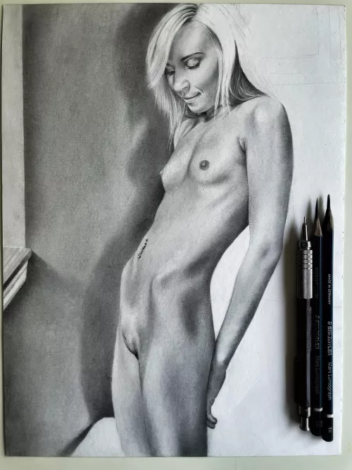 Work in progress 9in x 12in graphite figure drawing - almost done!