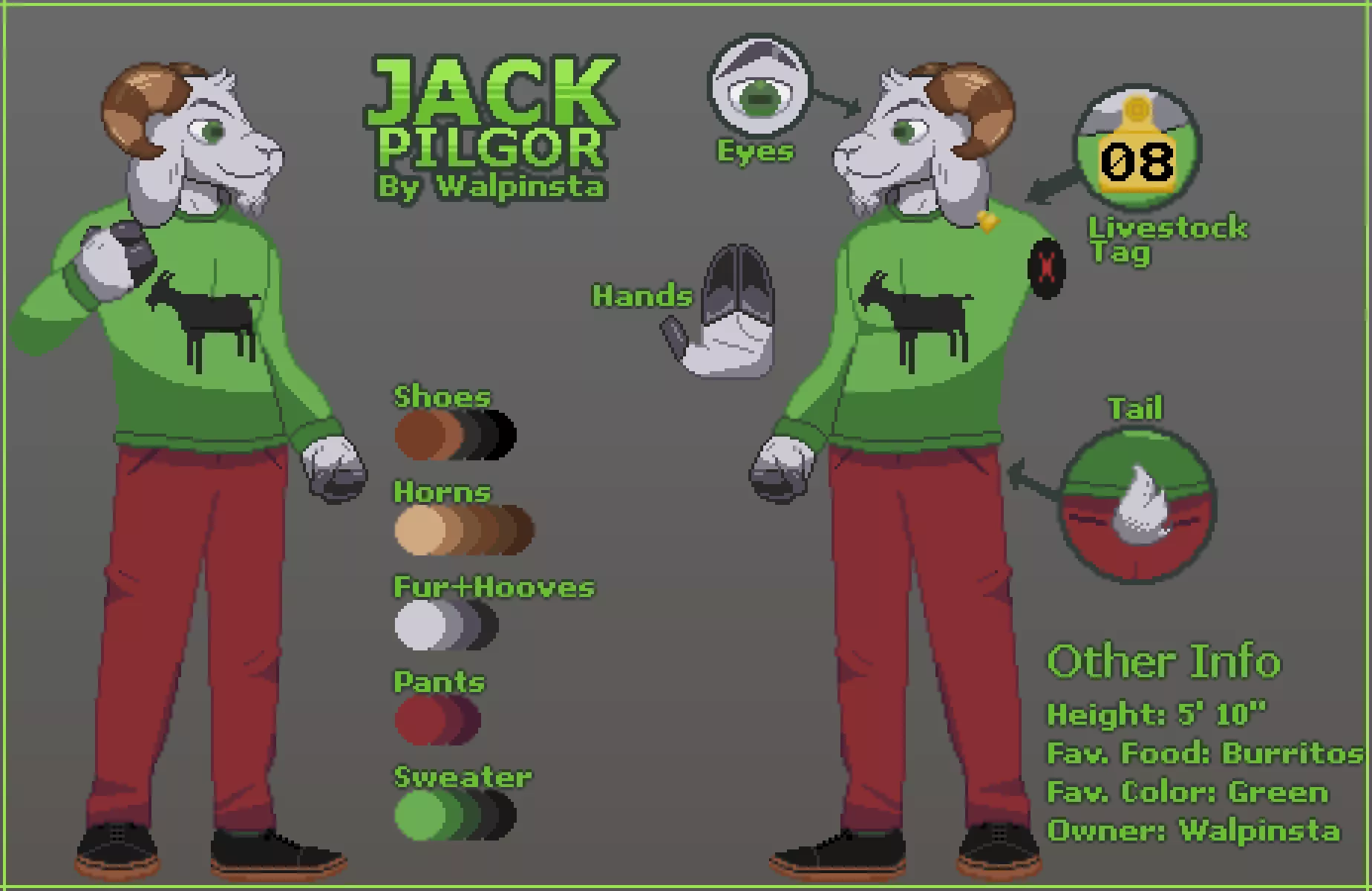 A ref sheet of my Fursona, Jack! (By Me! Walpinsta!)