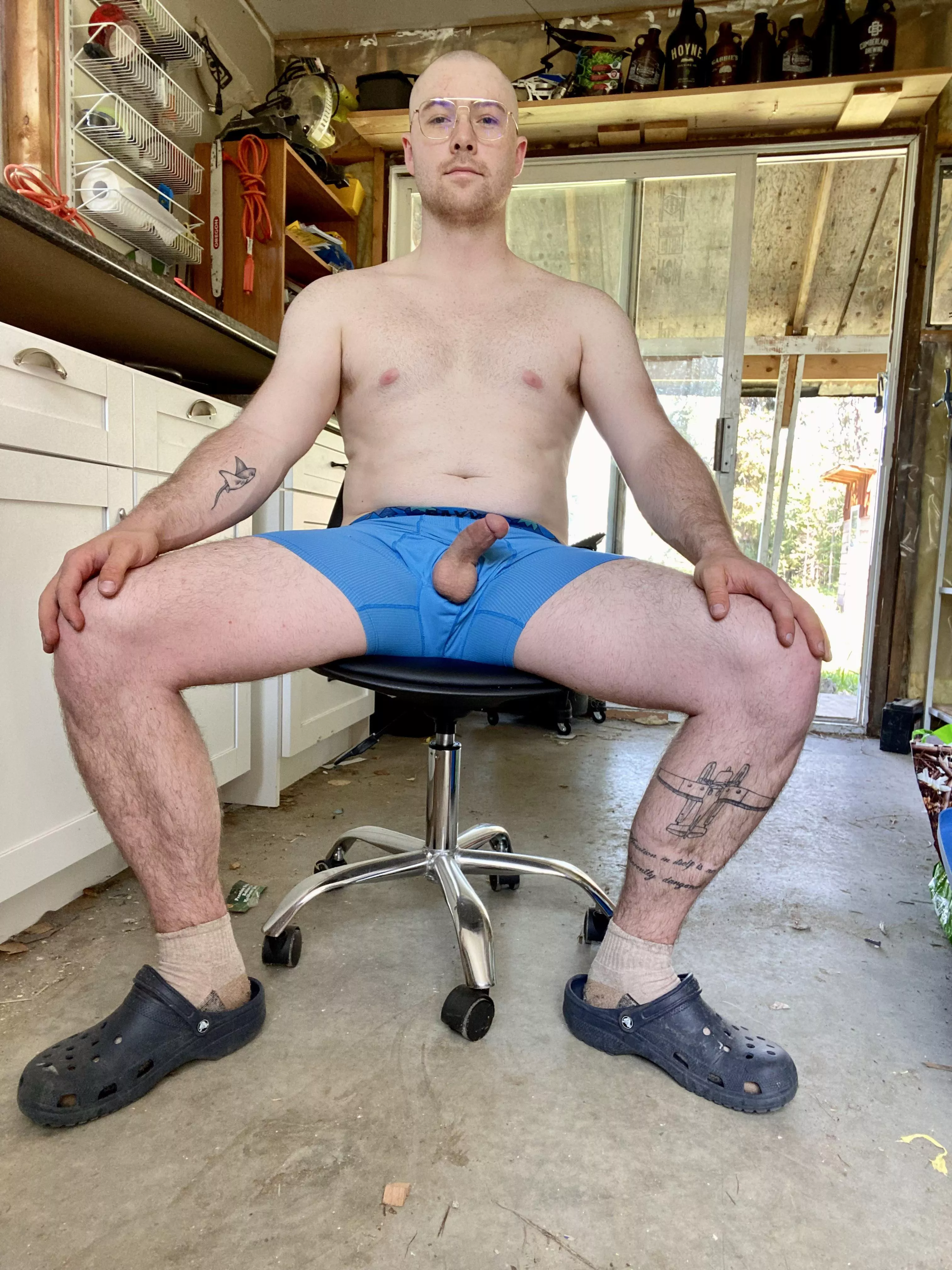 Just rocking my crocs with my cock well working in the shop