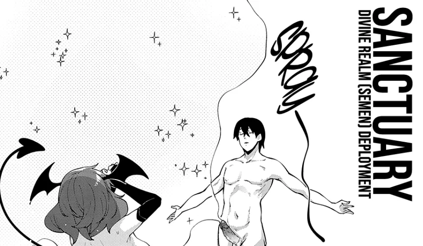 Mono Sanctuary Divine Realm (semen) deployment, demon girl, 1girl, 1boy