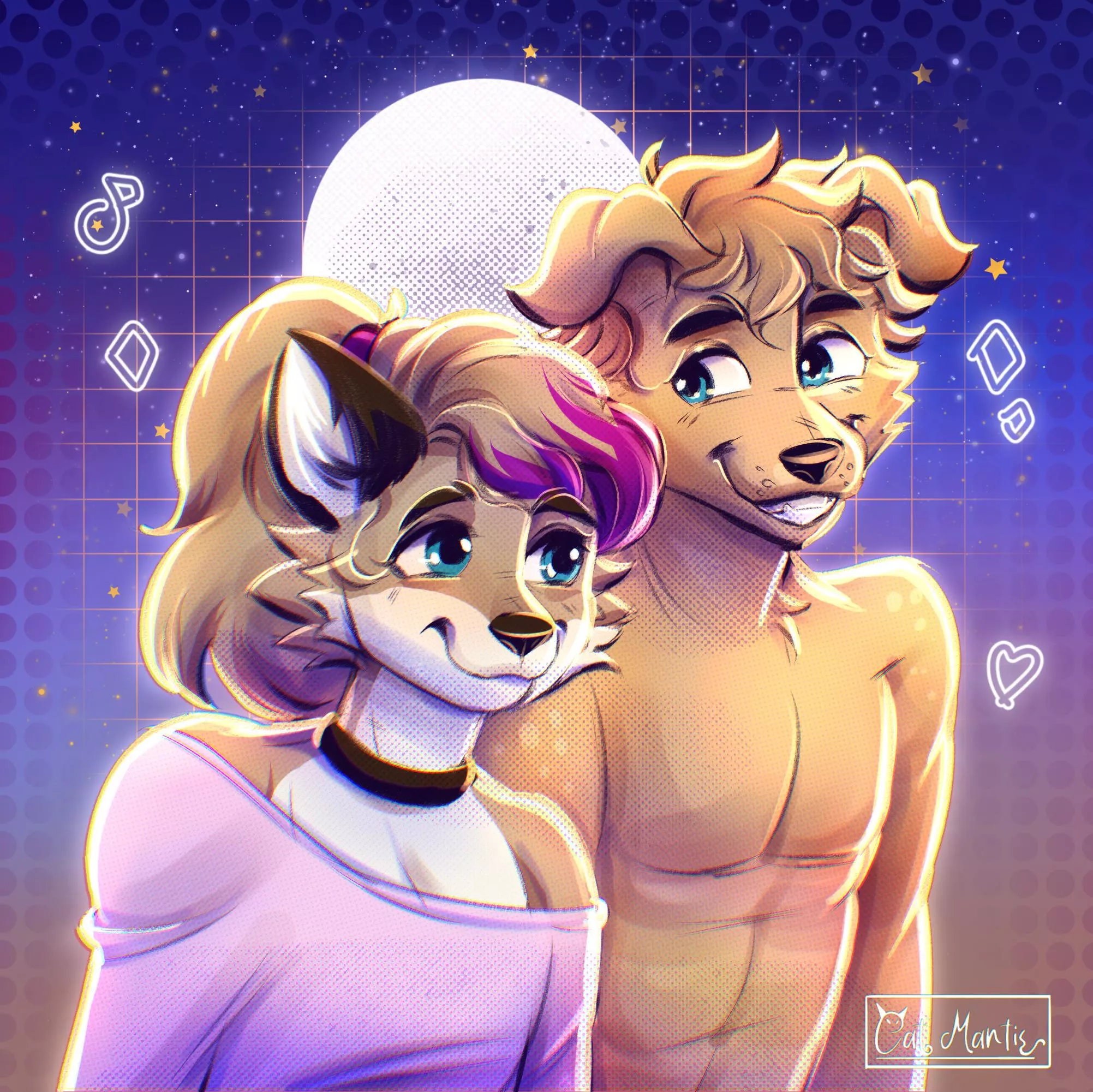 New couple art of my sonas, I really love the vibe it has. Made by @Noit_fur on TG.