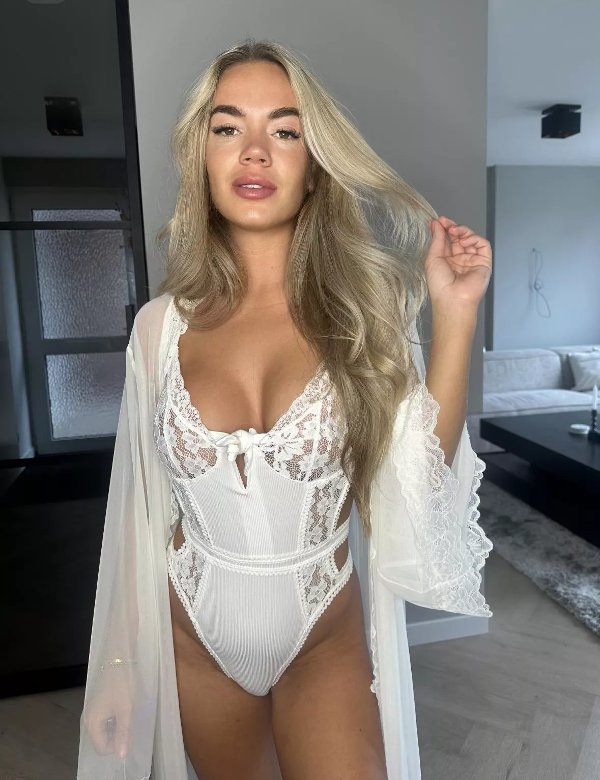 Blonde in white