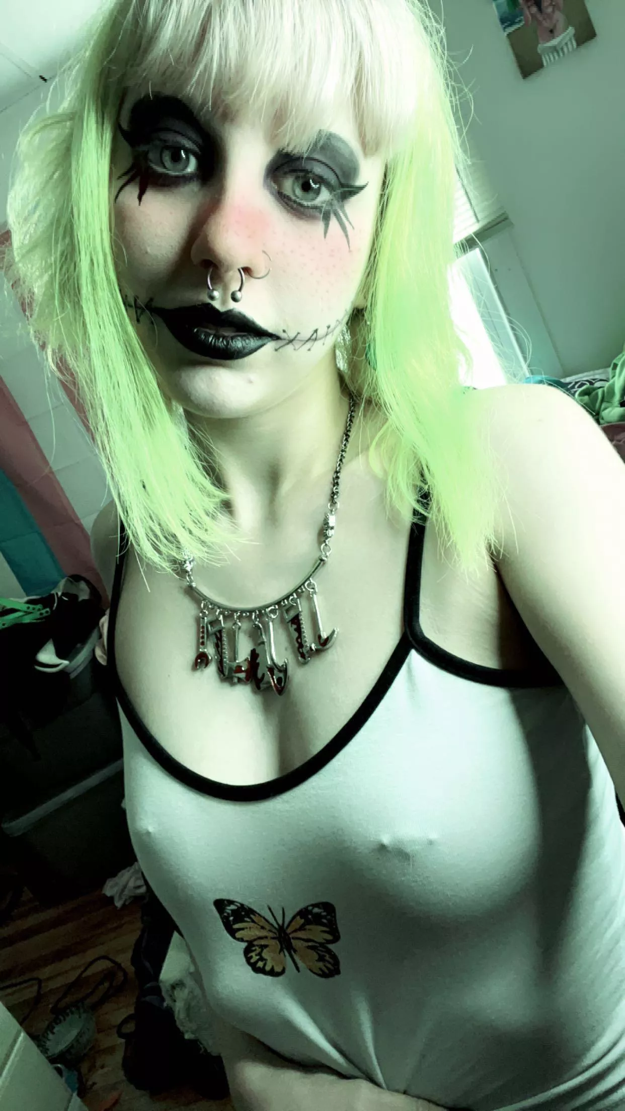 I like how my nippies (and piercings) poke through this shirt