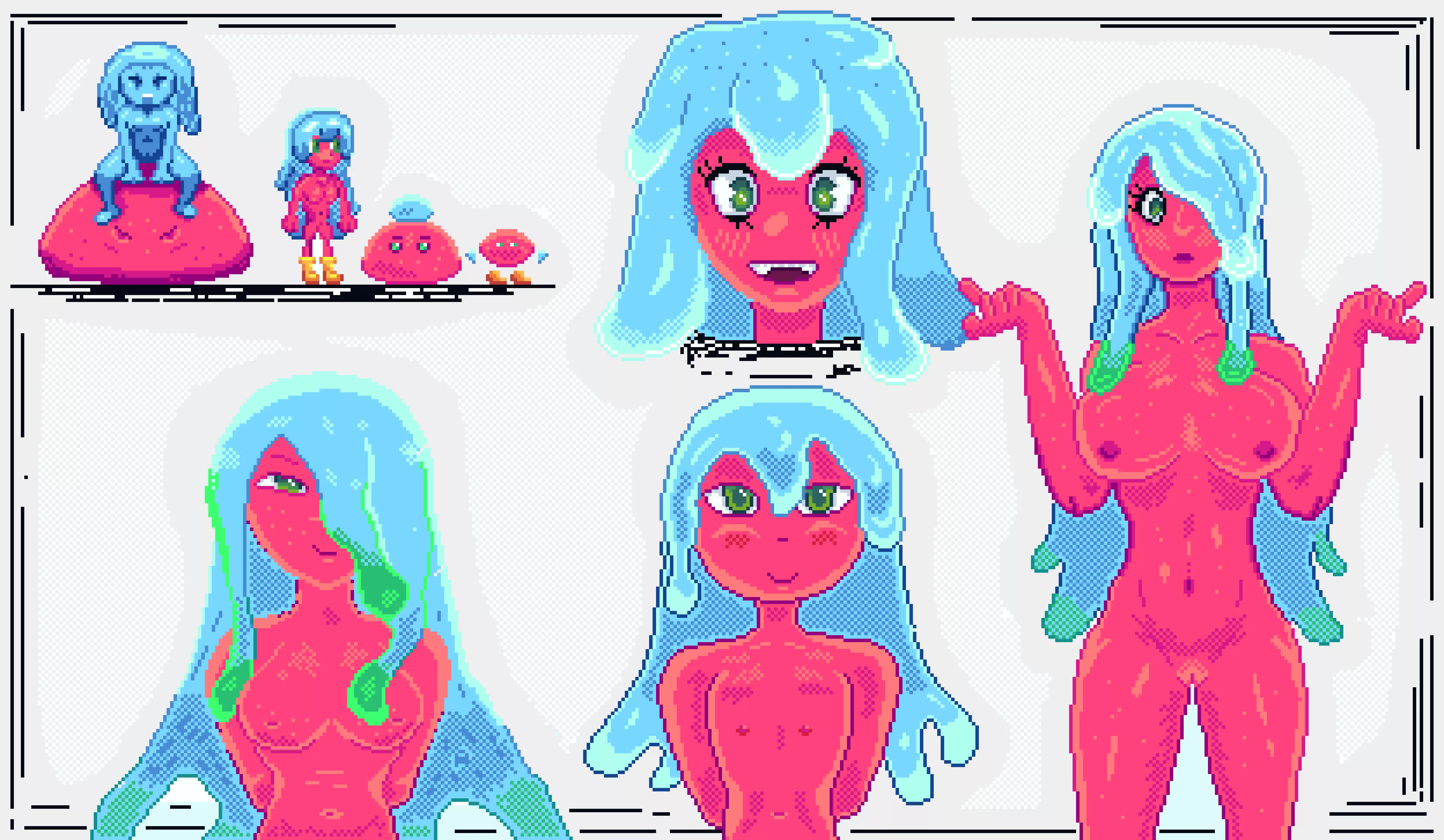 Slime-girl in different sizes [Pixel art by @darkinjection]