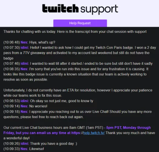 Twitch is working on a live chat support system (currently in beta)