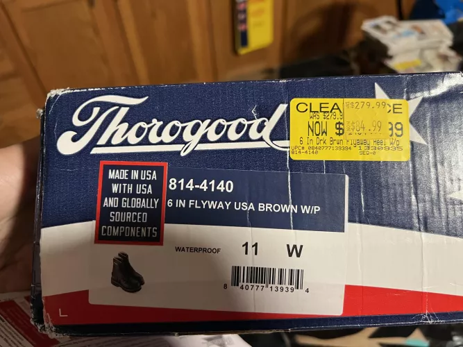 First pair of Thorogood boots which I found by accident browsing around Tractor Supply clearance shelf. I felt like I hit the lottery when I saw the box, then the price, then realized they were my exact size.