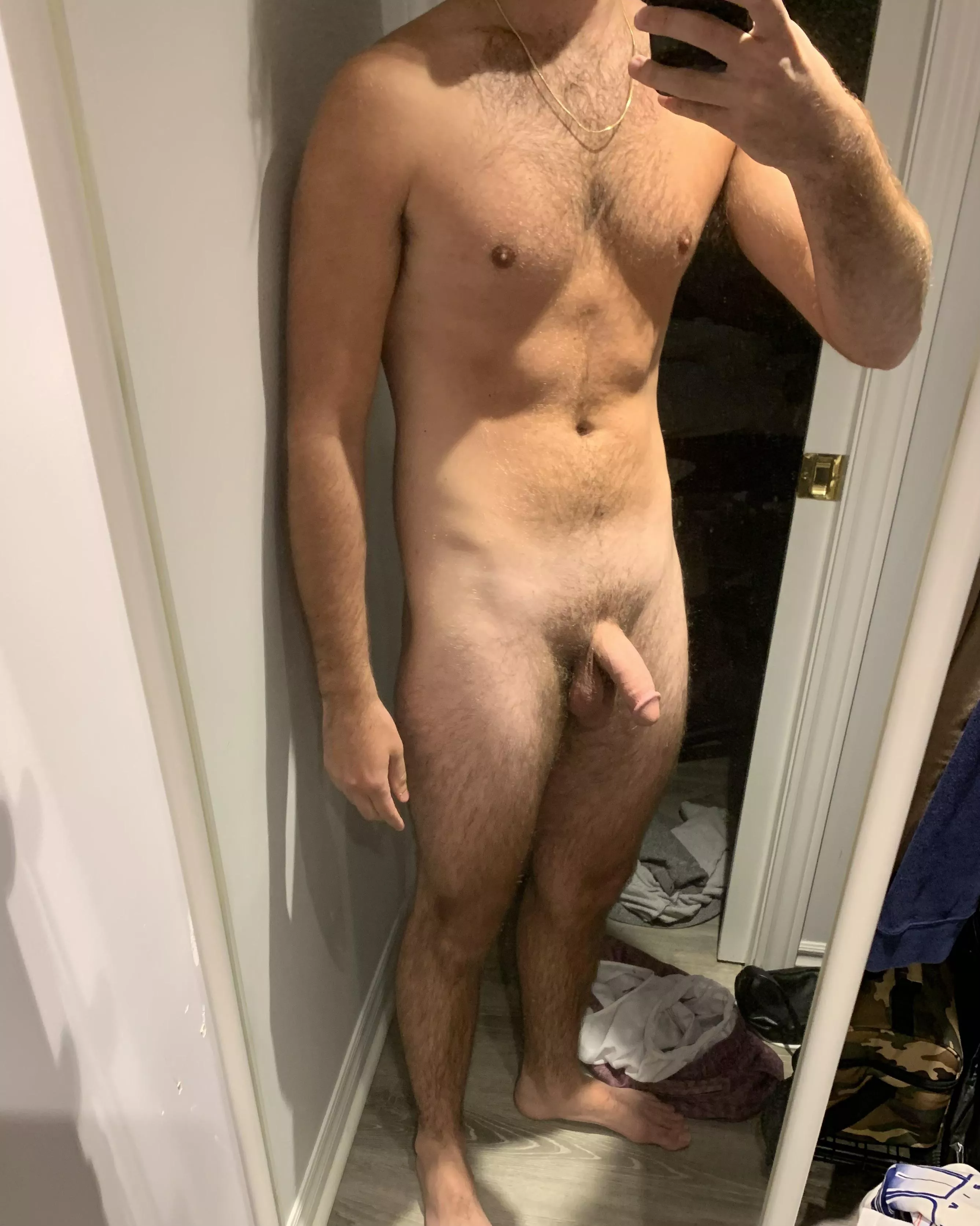 Love being naked with my cut cock swinging as I walk