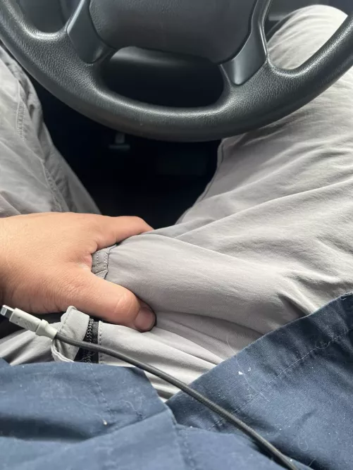 On lunch break in the service truck