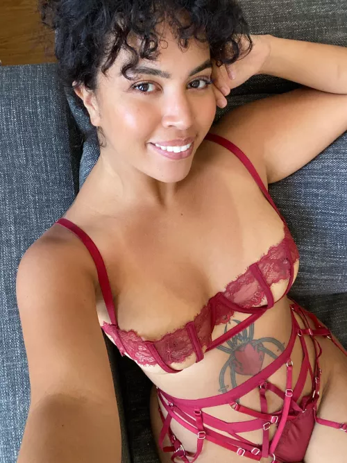 Smiling in my favorite lingerie set