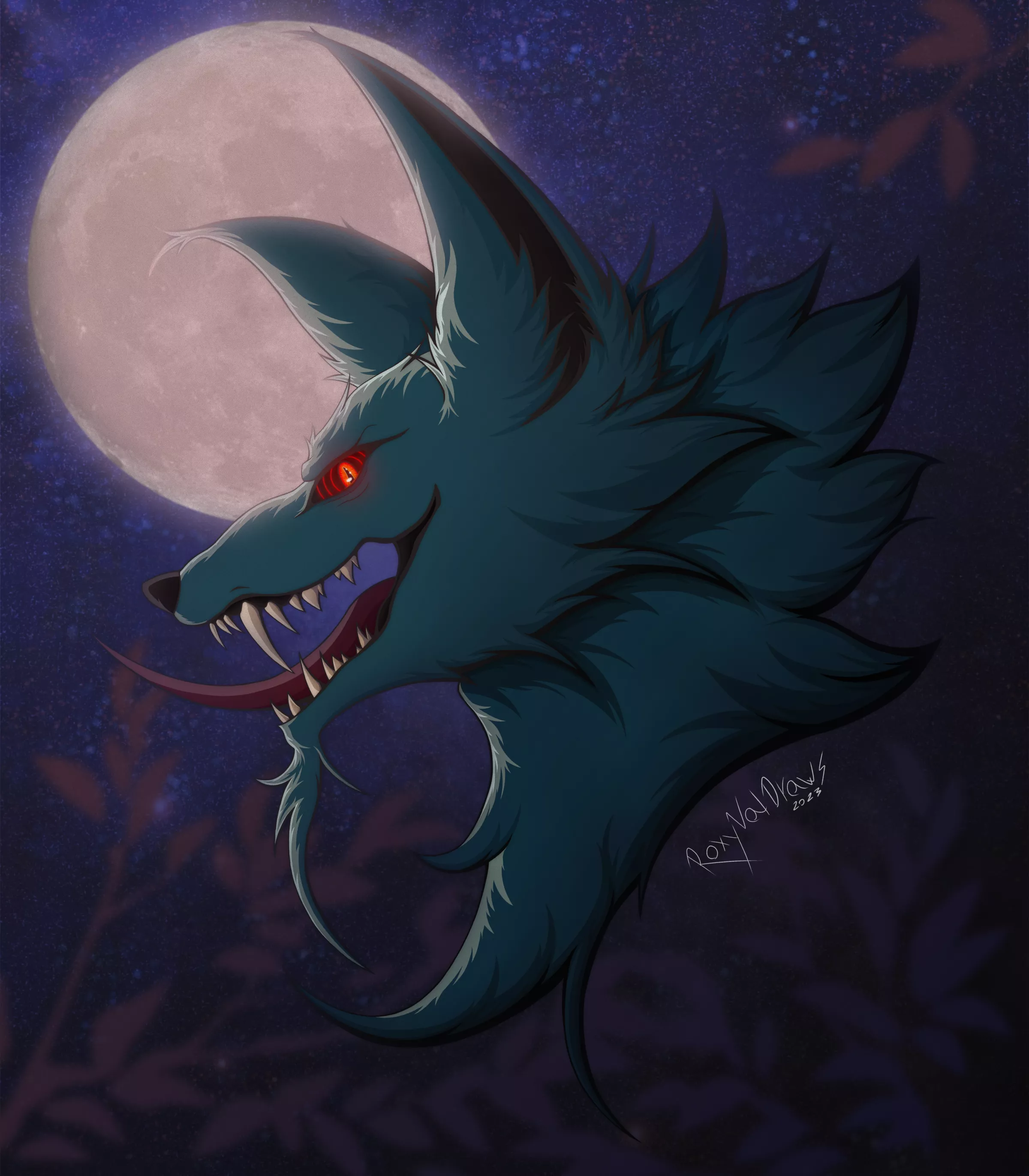 Headshot of one of my OCs at the moonlight | Art by me