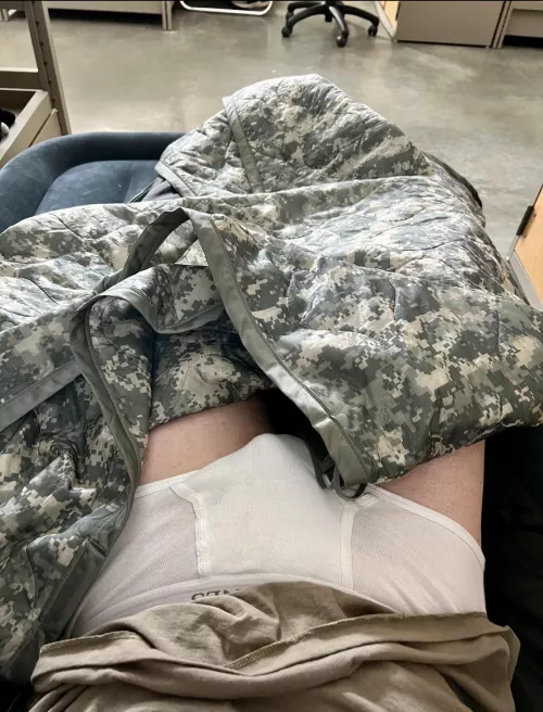 Joining all the barracks boys who chill in their undies with their bulges out.