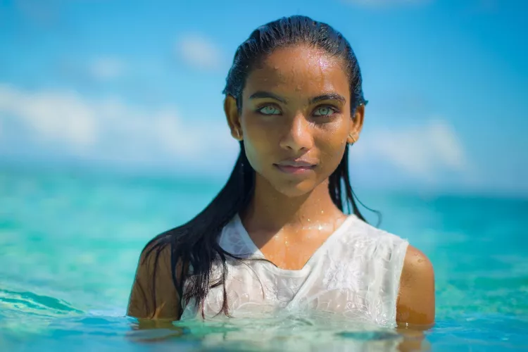 Maldivian girl with Aqua-blue eyes