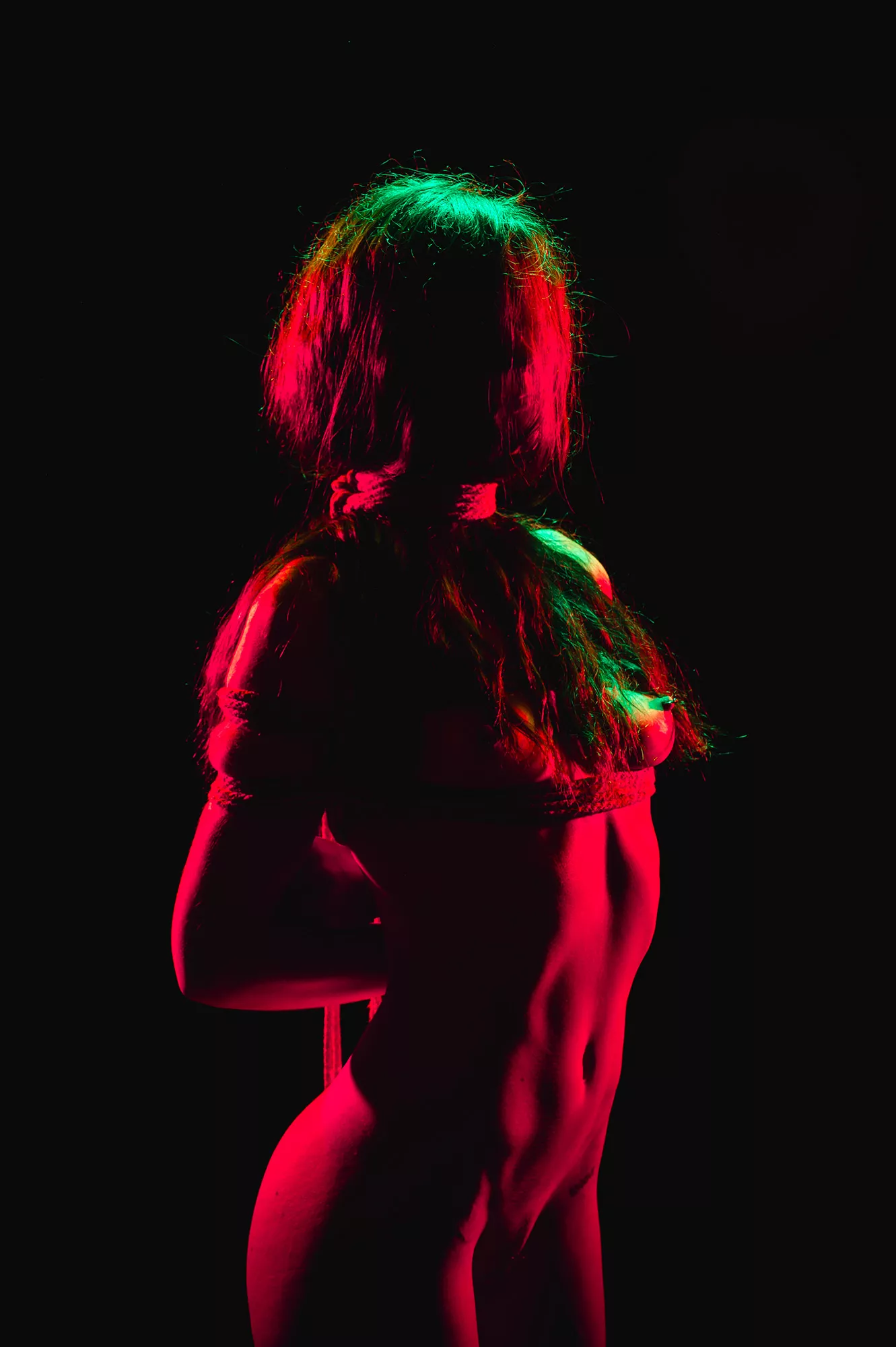 Blue tied in the neon nightmare - rope and photo by me (The Dark Arts)