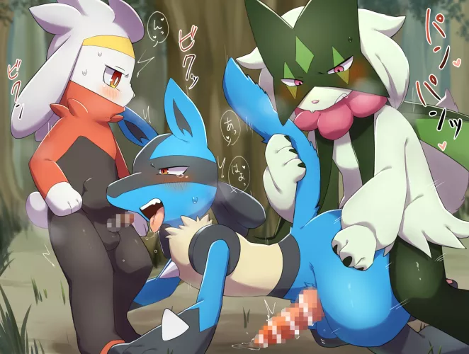 Lucario being spitroasted (@hitsuzi_taro11)