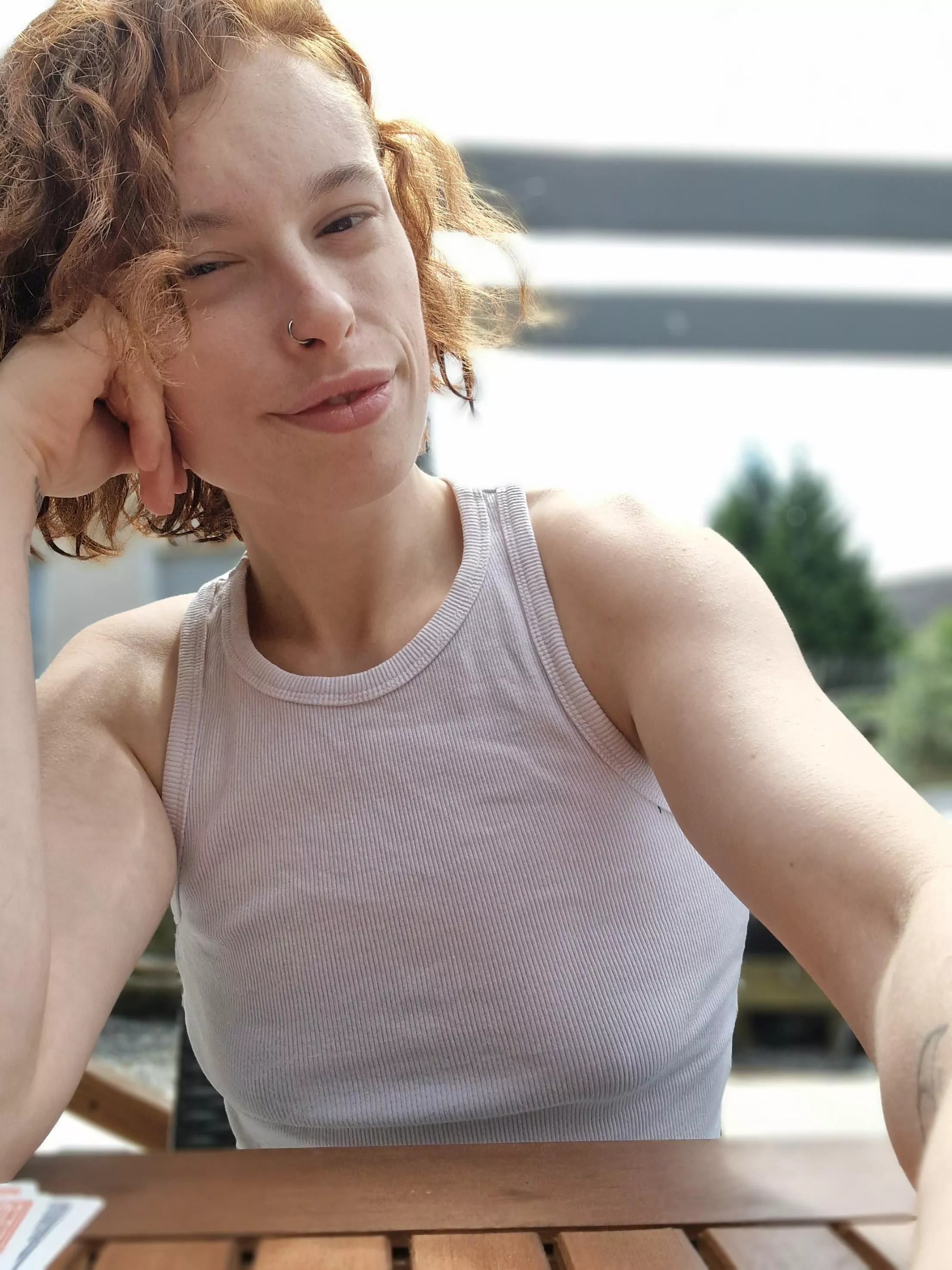 Braless in the white tank around bf's family 😜