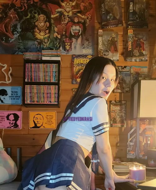 look up my skirt or at my nerd den merch? [F]