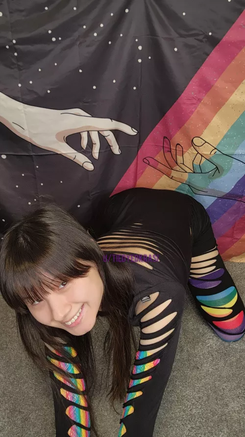 my ripped black pants and rainbow thigh highs ZR