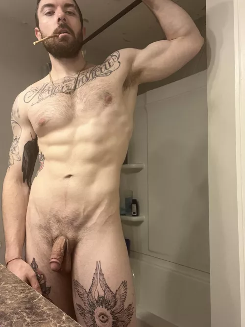 Pit, dick, face, tats.