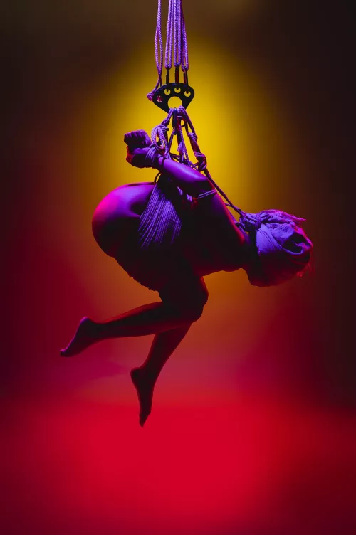 Ursula colorfully dangled - rope and photo by me (The Dark Arts)