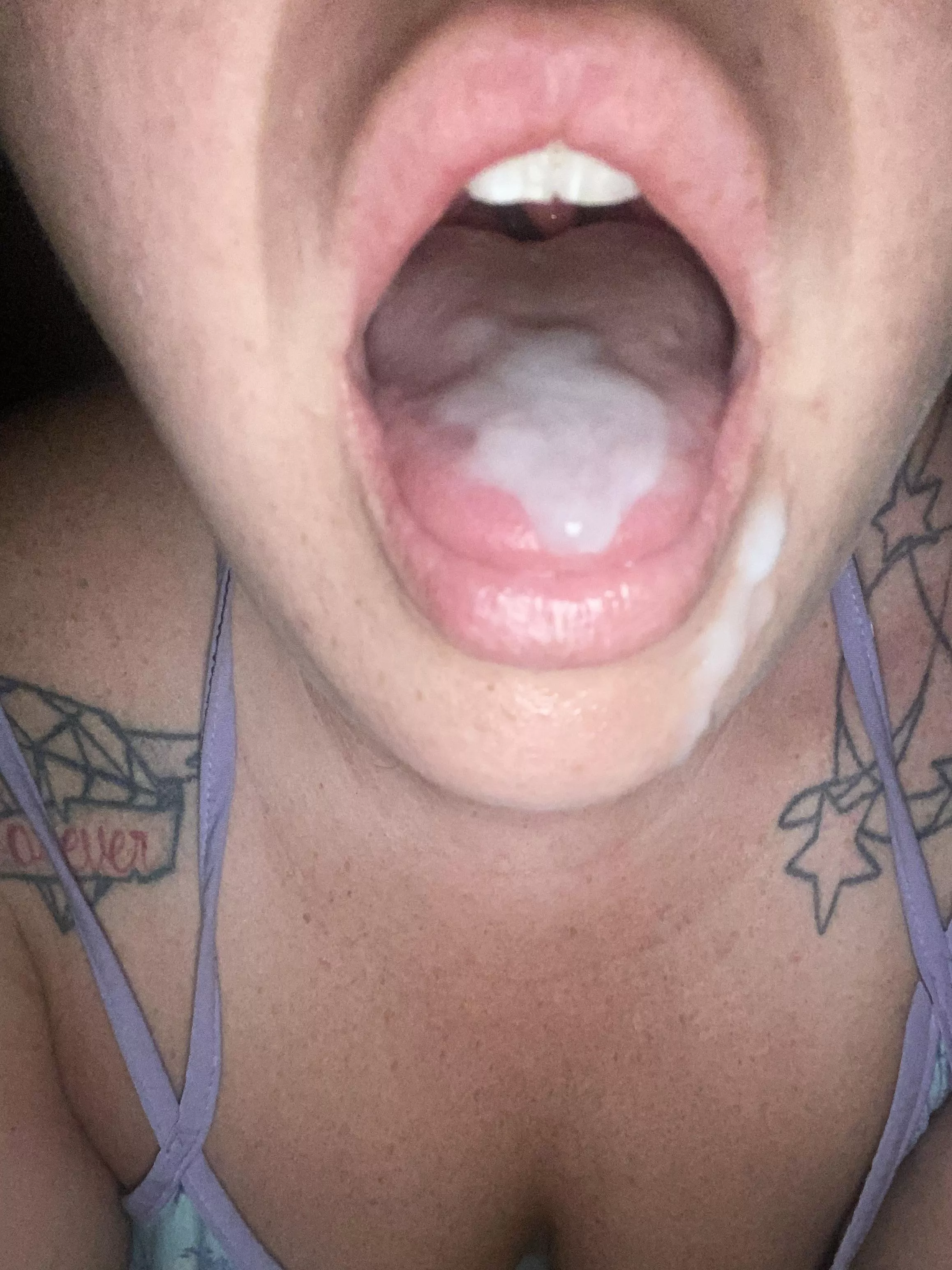 My last pic was a hit so here we go. Love cum on my tongue.