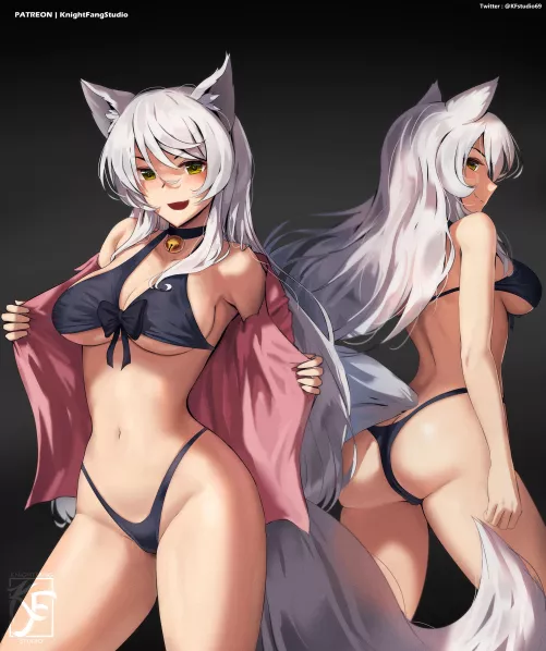 Black Hanekawa showing her goods. (By KnightFang)