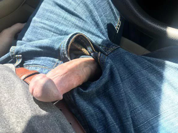 Had to take my cock out in the car...jeans were getting a little tight. Anyone need a ride? 😏