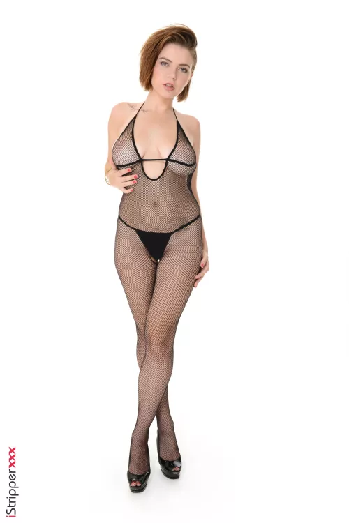 Marina in a mesh bodysuit