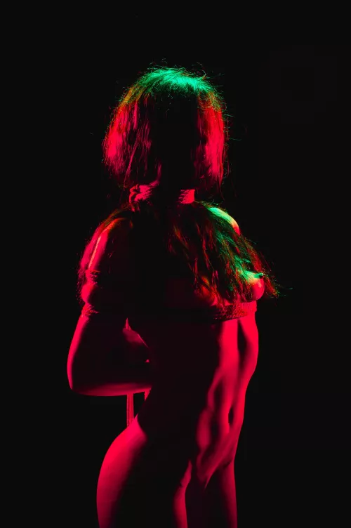 Blue tied in the neon nightmare - rope and photo by me (The Dark Arts)