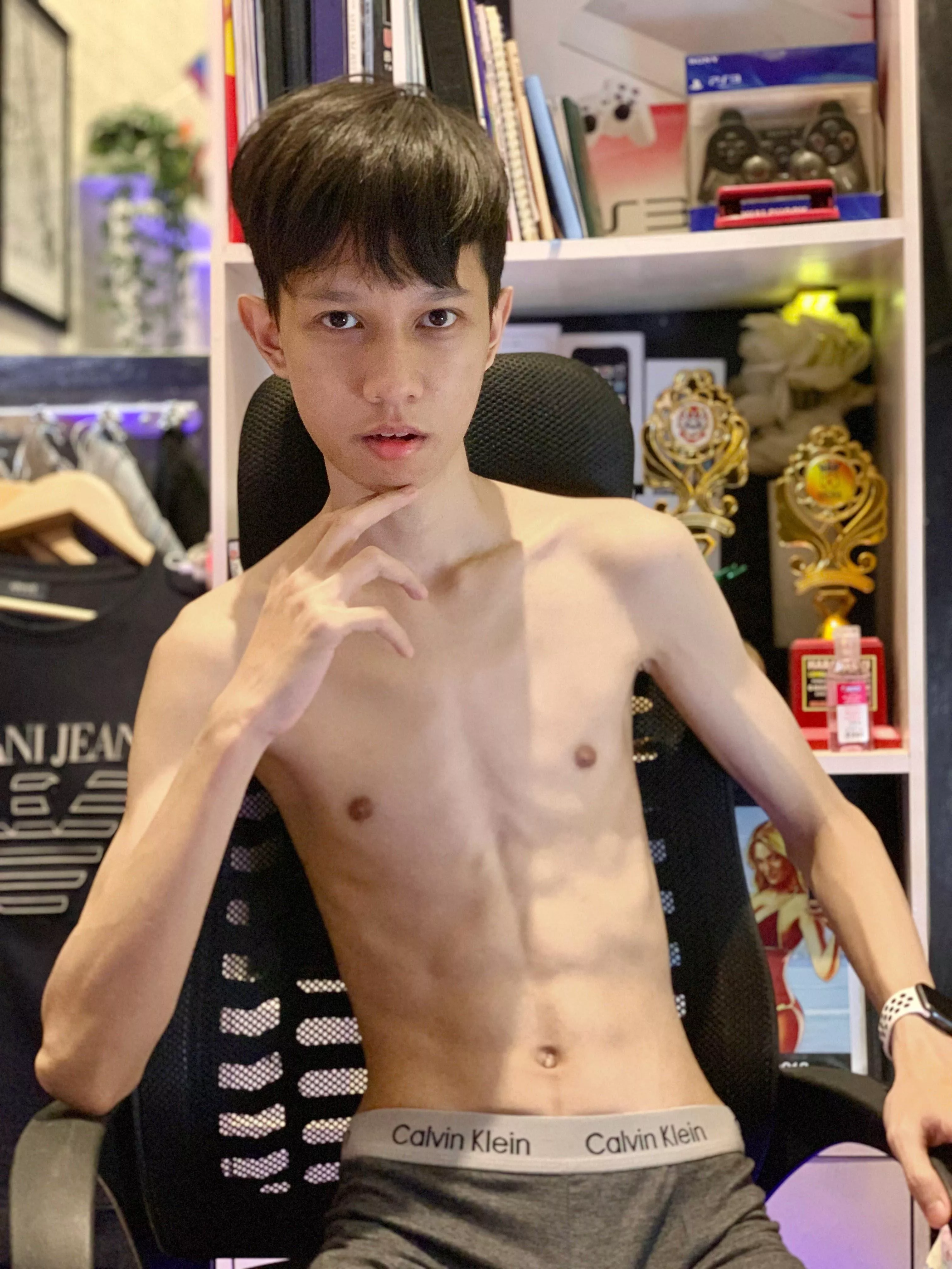 Young and skinny Asian twink with abs