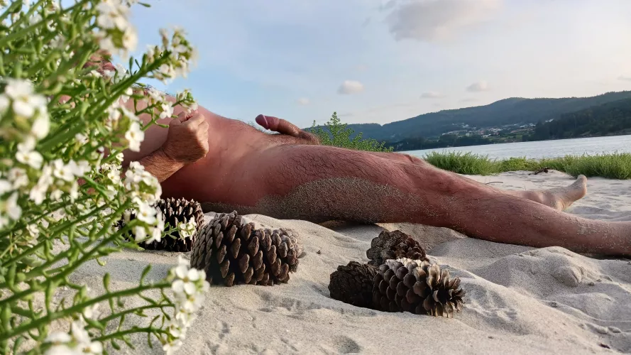 Beach boner, sunbathing