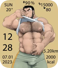 Just Bought an Amazfit Bip 3 Pro Smartwatch and Made a Bara Watch face in Celebration. Artist: Takaku Nozomu; Doujinshi: Drive That Man Into a Frenzy; Character: Koyama Hajime