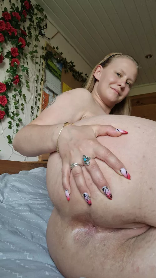 I widened those big buttocks of mine a bit so you could put your tongue deeper into my asshole.