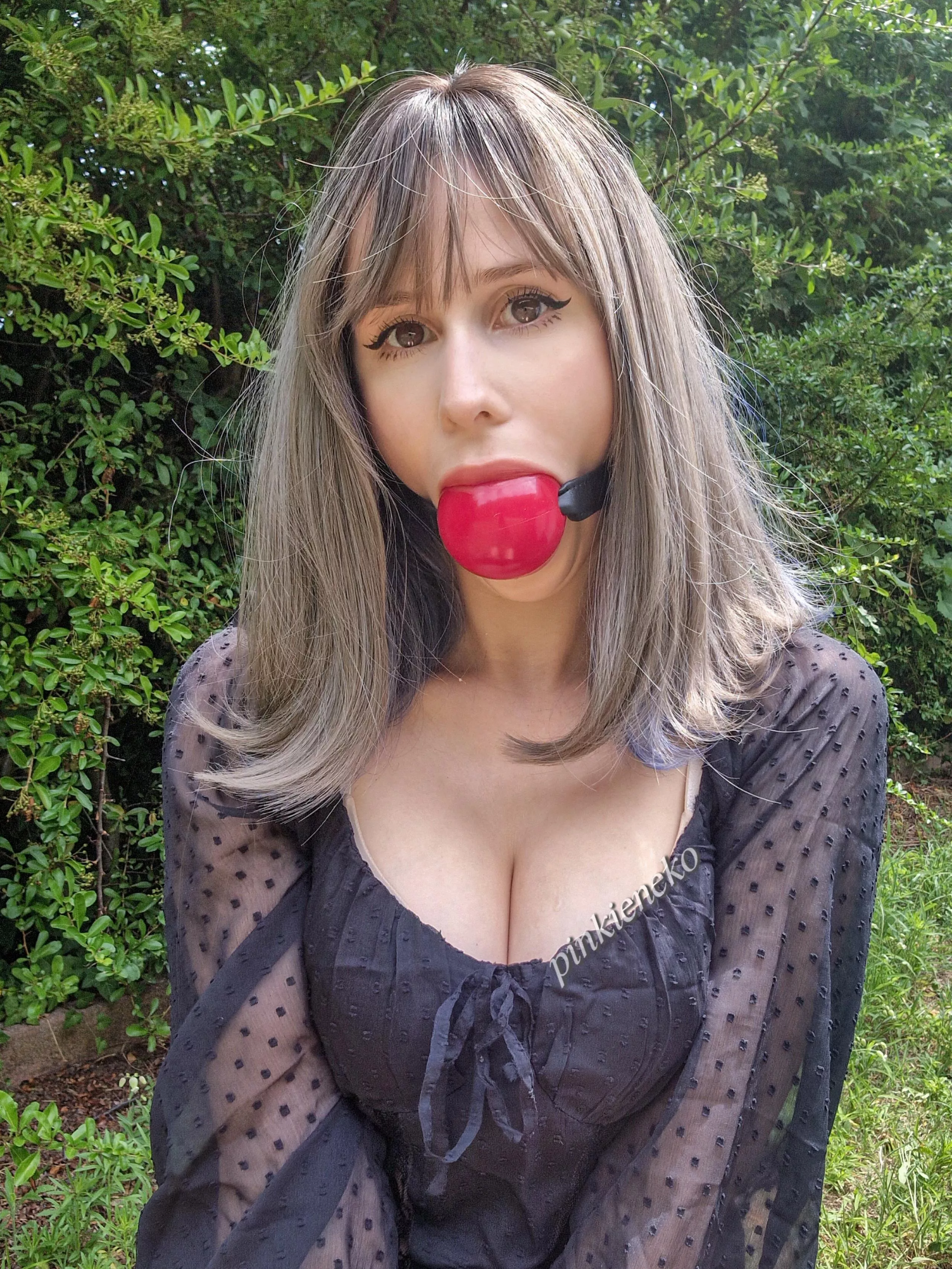 Showing off my new 6 cm ballgag, hope you like it!^^