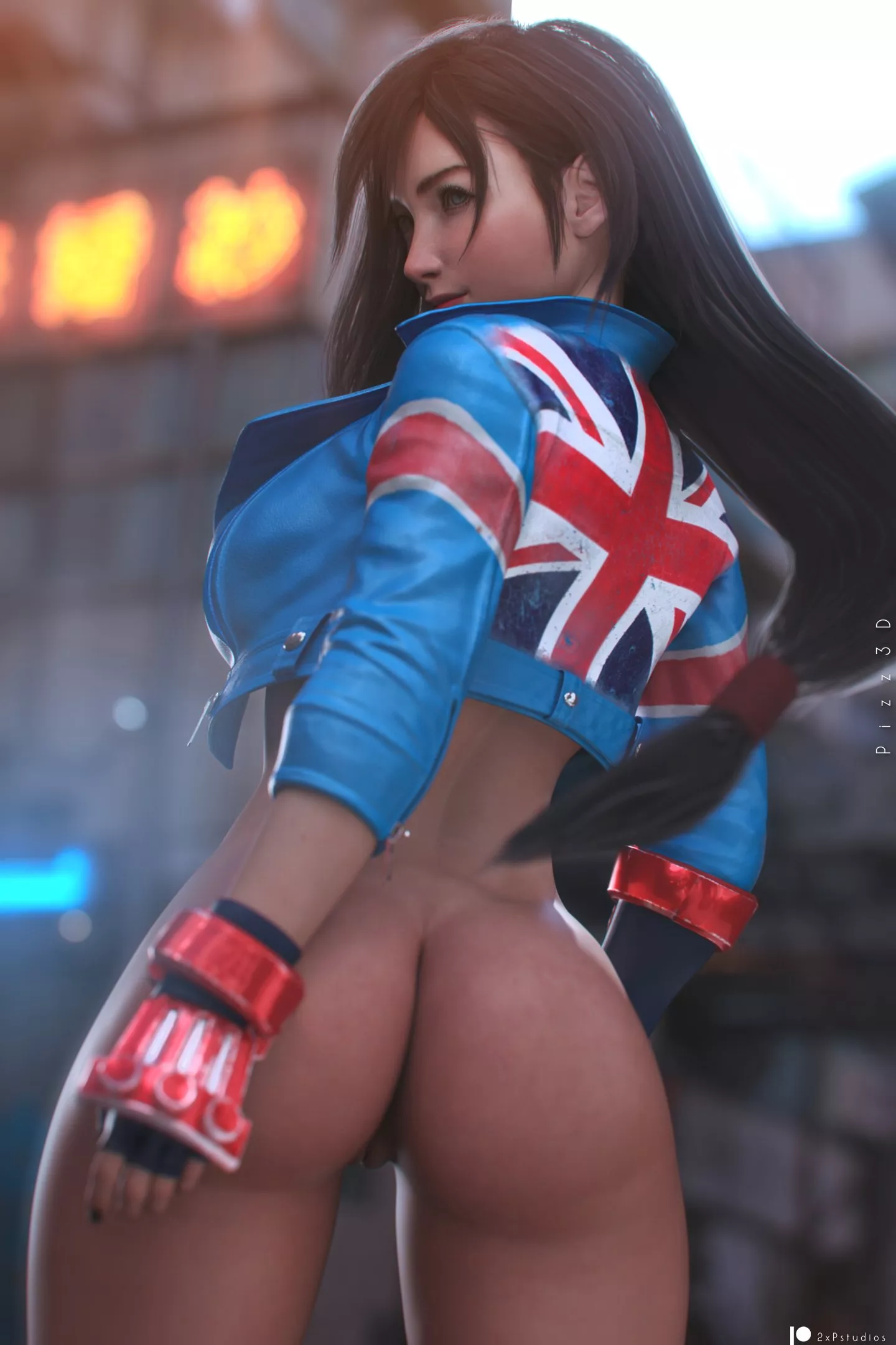 Tifa rocking Cammy's jacket (Pizz3D)