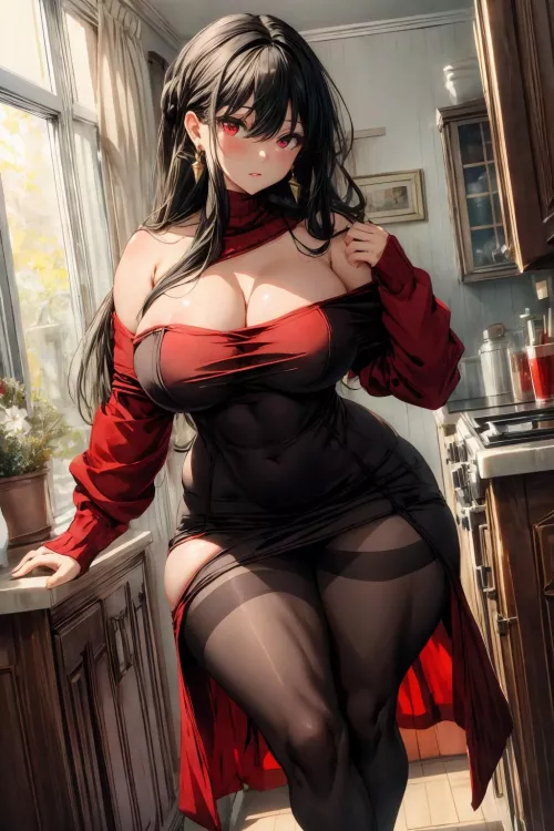 Yor Briar welcomes you home after a long day at work (Yodayo AI)