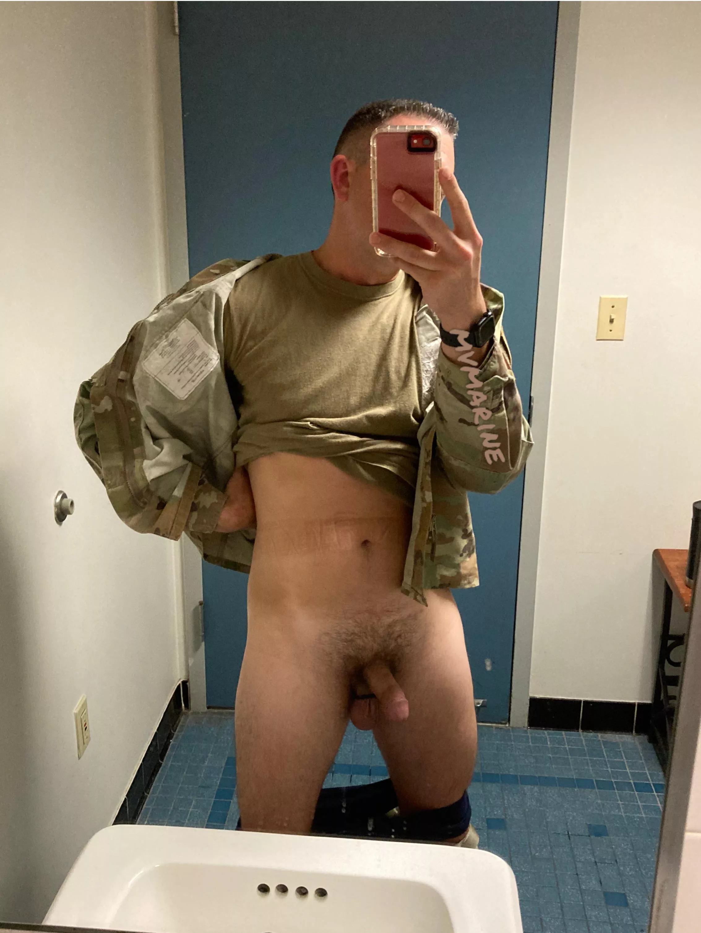 In the bathroom at the barracks.