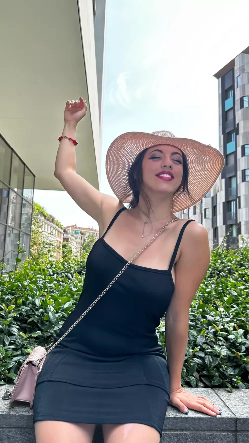 Your friendly neighbour girl wearing sundress without bra