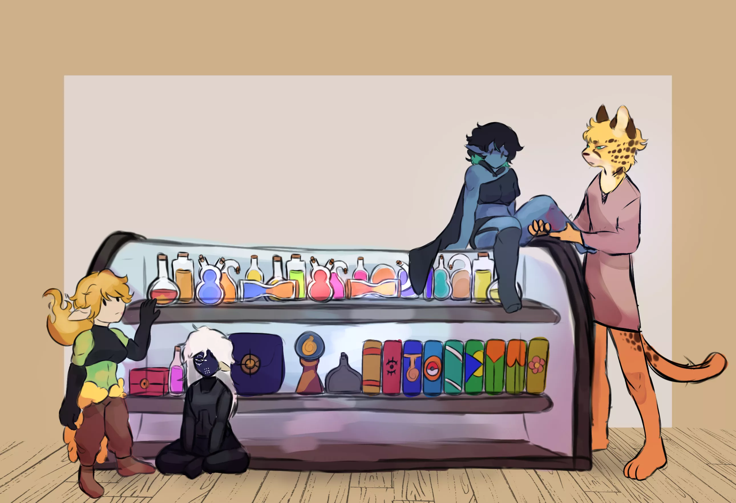 A small shop invaded by small people (art by me)